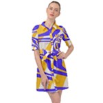 Print Pattern Warp Lines Belted Shirt Dress