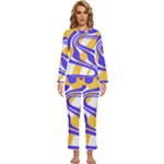 Print Pattern Warp Lines Womens  Long Sleeve Lightweight Pajamas Set