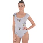 Pattern Leaves Daisies Print Short Sleeve Leotard 