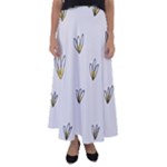 Pattern Leaves Daisies Print Flared Maxi Skirt