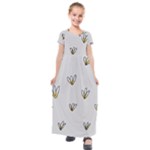 Pattern Leaves Daisies Print Kids  Short Sleeve Maxi Dress
