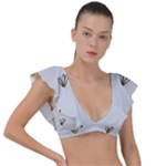 Pattern Leaves Daisies Print Plunge Frill Sleeve Bikini Top
