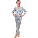 Pattern Leaves Daisies Print Kids  Satin Long Sleeve Pajamas Set