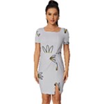 Pattern Leaves Daisies Print Fitted Knot Split End Bodycon Dress