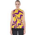 Waves Pattern Lines Wiggly Mock Neck Shell Top