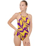 Waves Pattern Lines Wiggly High Neck One Piece Swimsuit