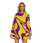 Waves Pattern Lines Wiggly Round Neck Long Sleeve Bohemian Style Chiffon Mini Dress