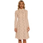 Lines Pattern Wiggly Minimal Print Long Sleeve Shirt Collar A-Line Dress