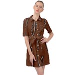 Feather Leaf Pattern Print Belted Shirt Dress
