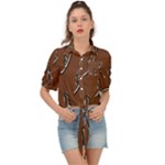 Feather Leaf Pattern Print Tie Front Shirt 
