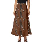 Feather Leaf Pattern Print Tiered Ruffle Maxi Skirt
