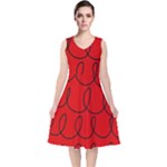 Red Background Wallpaper V-Neck Midi Sleeveless Dress 