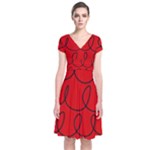 Red Background Wallpaper Short Sleeve Front Wrap Dress