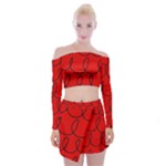 Red Background Wallpaper Off Shoulder Top with Mini Skirt Set