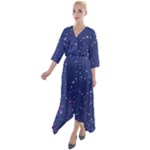 Texture Grunge Speckles Dots Quarter Sleeve Wrap Front Maxi Dress