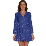 Texture Grunge Speckles Dots Long Sleeve V-Neck Chiffon Dress 