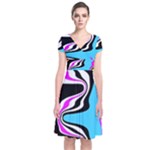 Liquid Warp Background Orange Blue Short Sleeve Front Wrap Dress