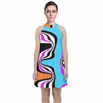 Liquid Warp Background Orange Blue Velvet Halter Neckline Dress 