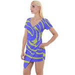 Blue Green Abstract Short Sleeve Asymmetric Mini Dress