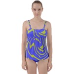 Blue Green Abstract Twist Front Tankini Set