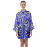 Blue Green Abstract Long Sleeve Satin Kimono