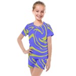 Blue Green Abstract Kids  Mesh T-Shirt and Shorts Set