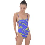 Blue Green Abstract Tie Strap One Piece Swimsuit