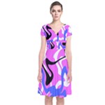 Swirl Pink White Blue Black Short Sleeve Front Wrap Dress