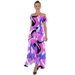 Swirl Pink White Blue Black Off Shoulder Open Front Chiffon Dress