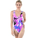 Swirl Pink White Blue Black High Leg Strappy Swimsuit