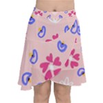 Flower Heart Print Pattern Pink Chiffon Wrap Front Skirt