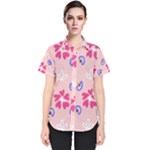 Flower Heart Print Pattern Pink Women s Short Sleeve Shirt