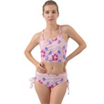 Flower Heart Print Pattern Pink Mini Tank Bikini Set