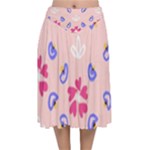 Flower Heart Print Pattern Pink Velvet Flared Midi Skirt
