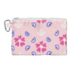 Flower Heart Print Pattern Pink Canvas Cosmetic Bag (Large)