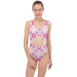 Flower Heart Print Pattern Pink Center Cut Out Swimsuit