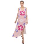 Flower Heart Print Pattern Pink Maxi Chiffon Cover Up Dress