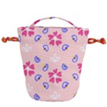 Flower Heart Print Pattern Pink Drawstring Bucket Bag