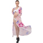 Flower Heart Print Pattern Pink Maxi Chiffon Beach Wrap