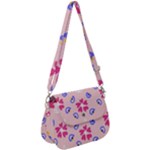 Flower Heart Print Pattern Pink Saddle Handbag