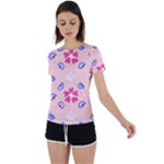 Flower Heart Print Pattern Pink Back Circle Cutout Sports T-Shirt