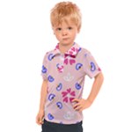 Flower Heart Print Pattern Pink Kids  Polo T-Shirt