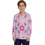 Flower Heart Print Pattern Pink Kids  Crewneck Sweatshirt