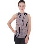 Chic Boho Decor Background Print Mock Neck Chiffon Sleeveless Top