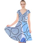 Boho Blue Deep Blue Artwork Cap Sleeve Front Wrap Midi Dress