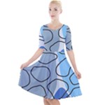Boho Blue Deep Blue Artwork Quarter Sleeve A-Line Dress