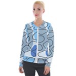 Boho Blue Deep Blue Artwork Velvet Zip Up Jacket