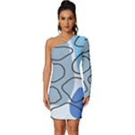Boho Blue Deep Blue Artwork Long Sleeve One Shoulder Mini Dress