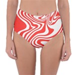 Red White Background Swirl Playful Reversible High-Waist Bikini Bottoms