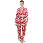 Red White Background Swirl Playful Women s Long Sleeve Satin Pajamas Set	